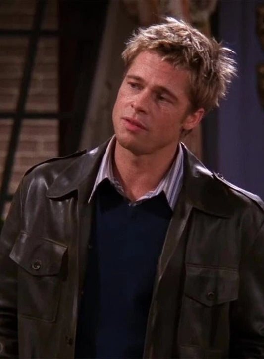 brad pitt Black leather jacket