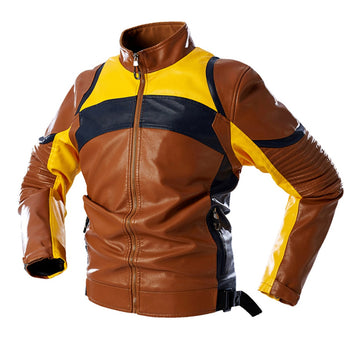 Men’s Brown Biker PU Cafe Racer Stand Collar Zip-Up Brown Multi Color Retro Moto Riding Sporty Casual Classic Scooter Faux Leather Jacket