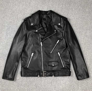 Classic Style Motorcycle Leather Jacket with Sailboat Embroidery