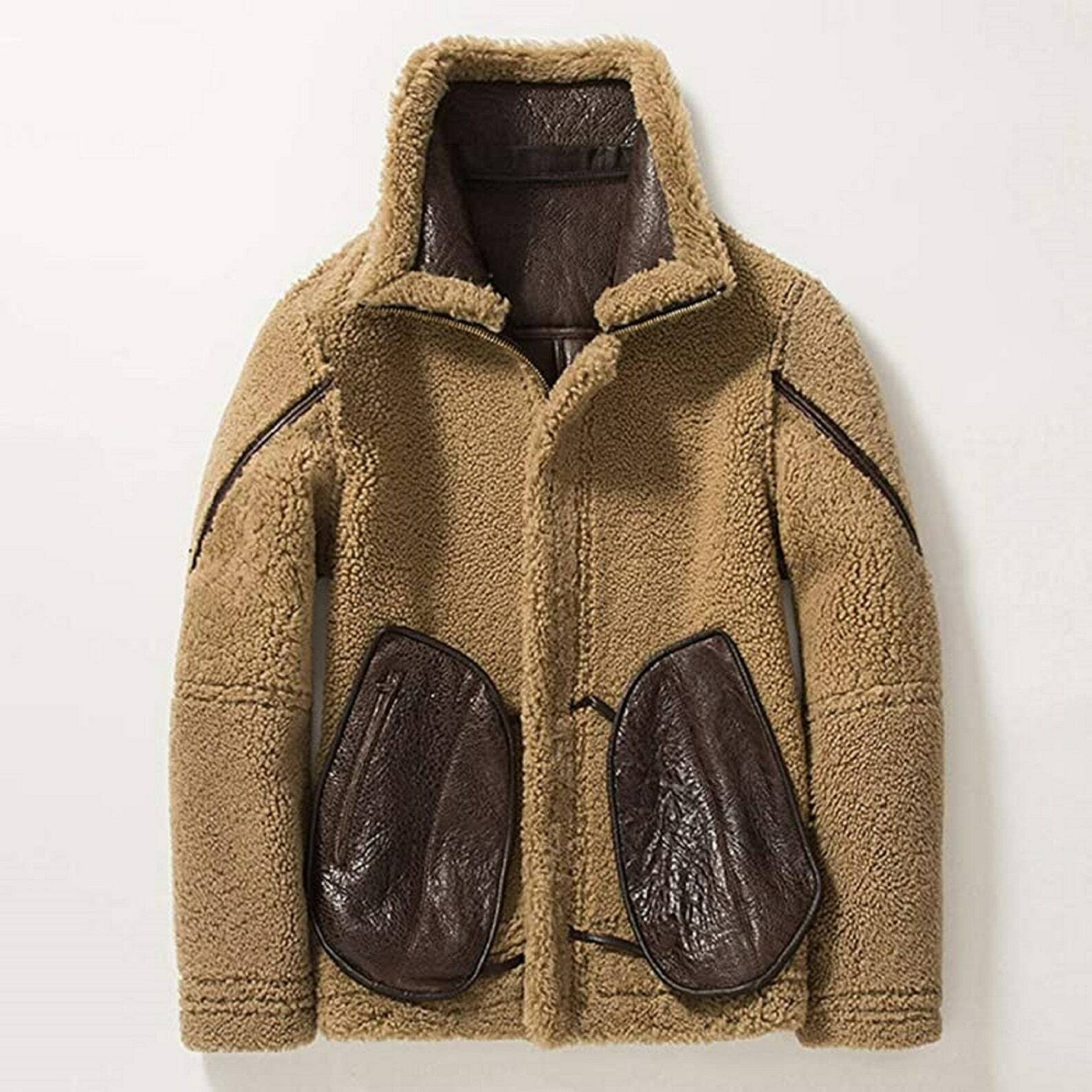 brown shearling bomber jacket