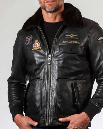 Royal Air Force Aviator Maverick Leather Jacket with Removable Fur Collar for Men