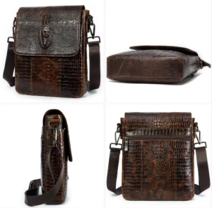 Men’s Crocodile Embossed Leather Messenger Bag - Image 2